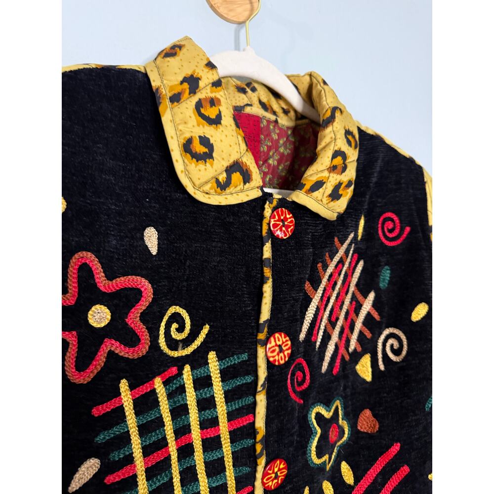 Vintage 90s Quilted reversible jacket Indigo Moon cheetah print - Picture 12 of 13